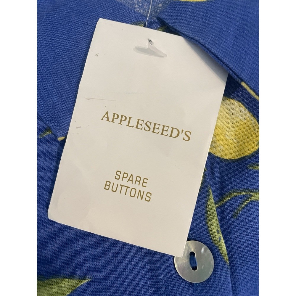 Appleseeds Shirt Dress Linen Cotton Women's M Blue Lemons Short Sleeve NEW! - Picture 3 of 5